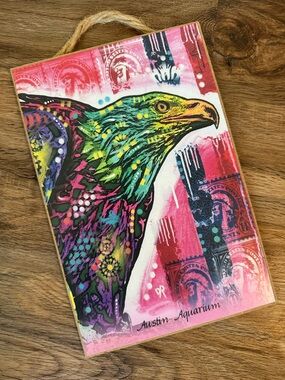 Psychedelic Pop Art Wood Sign Bald Eagle by artist Dean Russo